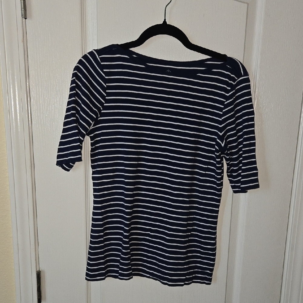St. John's Bay Navy and White Striped Short Sleeve Boatneck Tee